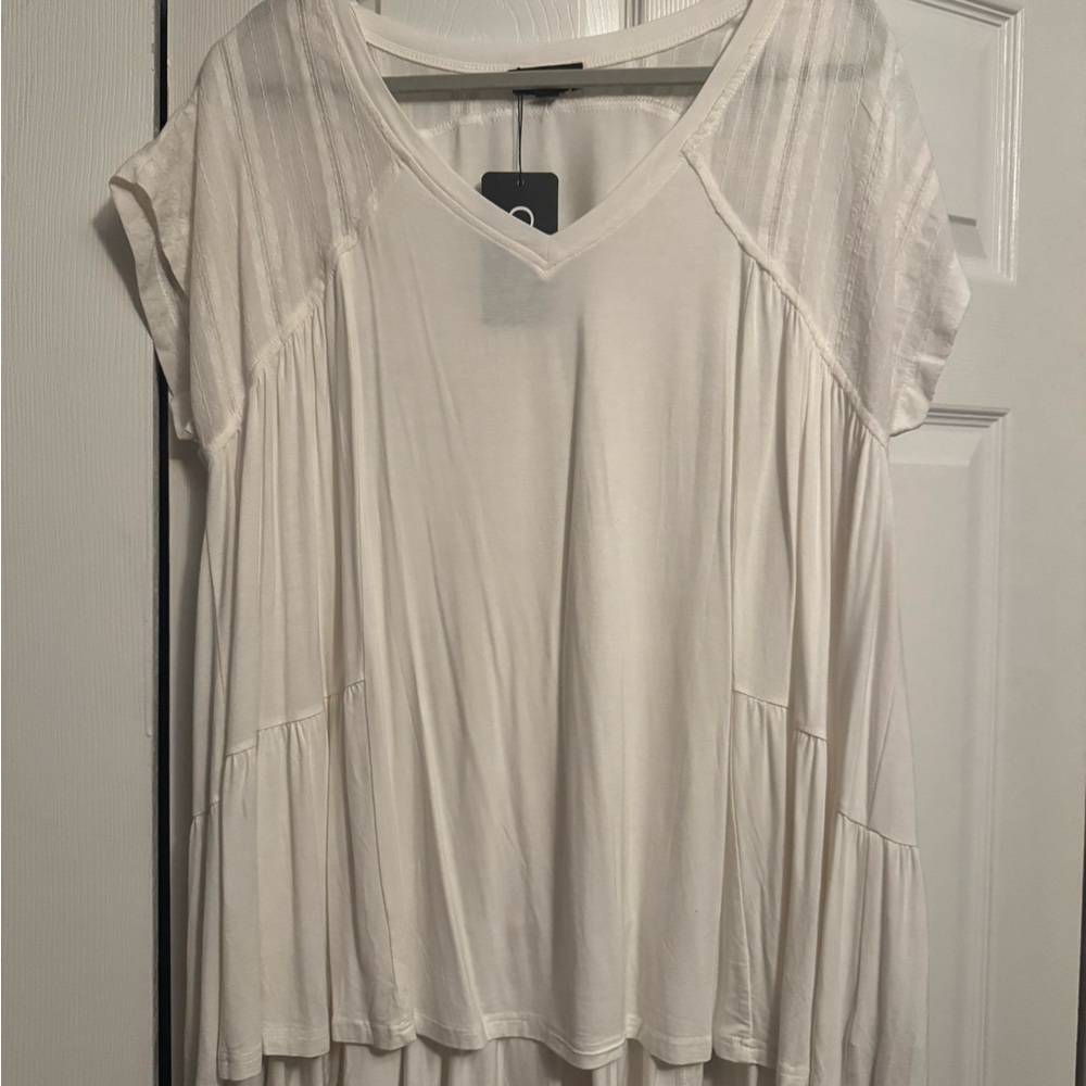 Cream Pleated Tunic with Cap Sleeves